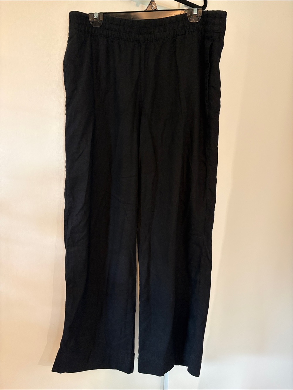 Old Navy Women’s Wide Leg Linen Blend Large Black Elastic Waist Pants
